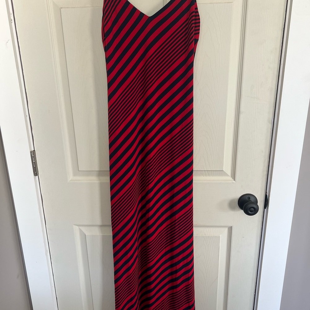 Lauren Ralph Lauren Red & Navy Striped Slip Dress - Picture 2 of 4